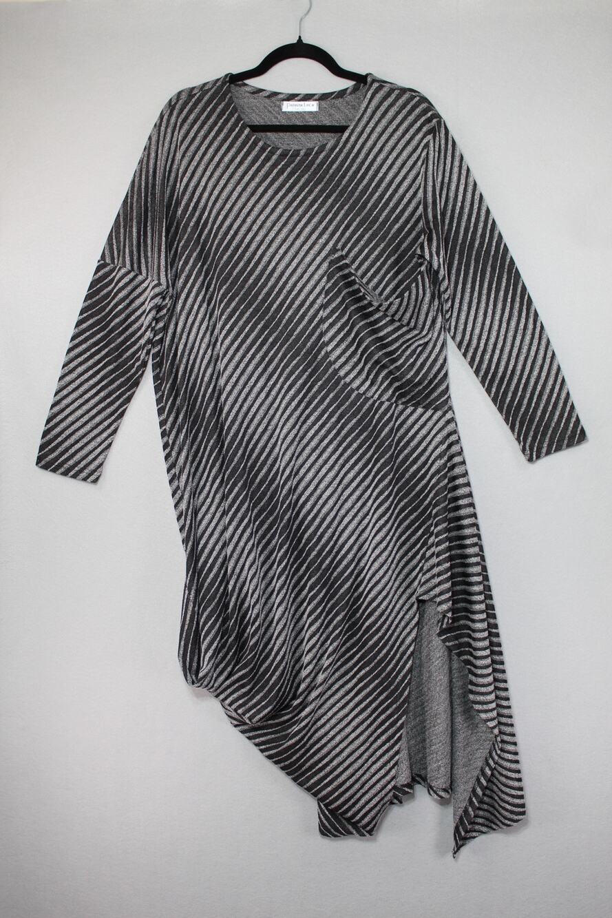 Patrizia Luca Milano Striped Asymmetrical Midi Dress Womens Long Sleeve